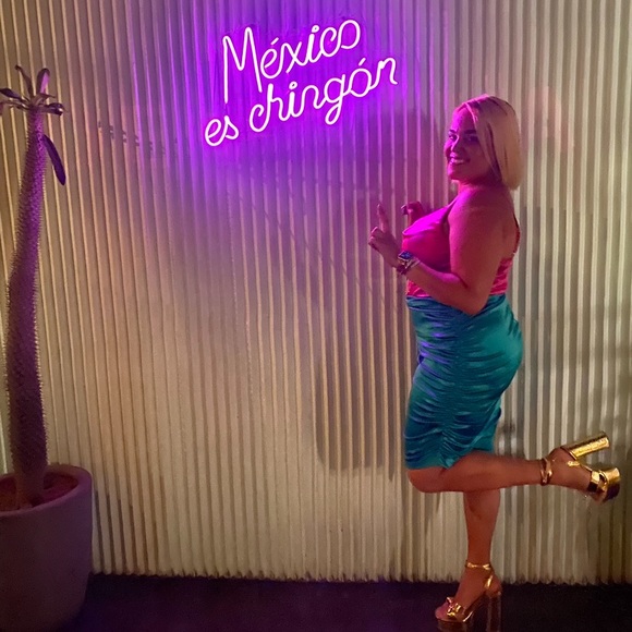 Two Tone Draped Ruched Side Satin Cami Dress - Picture 9 of 9